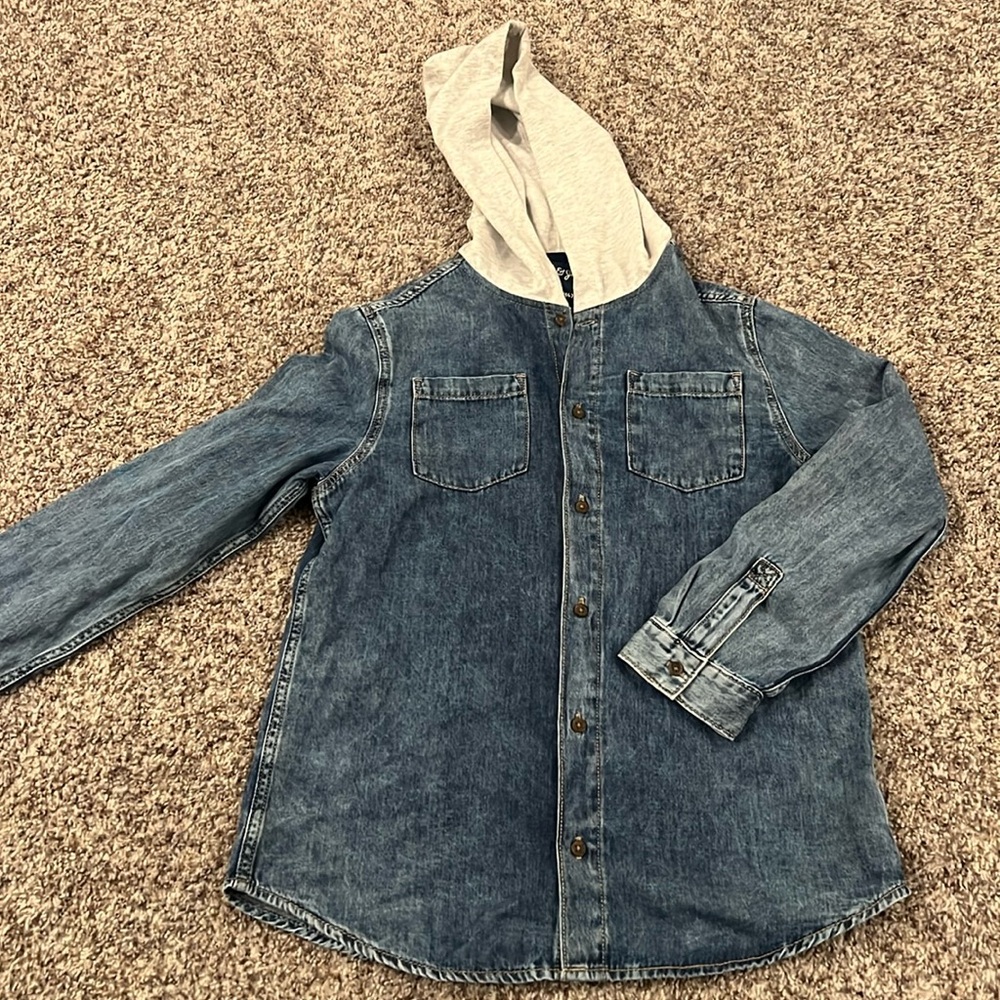 Cat & Jack Denim Long Sleeve Top with Hood Size 14